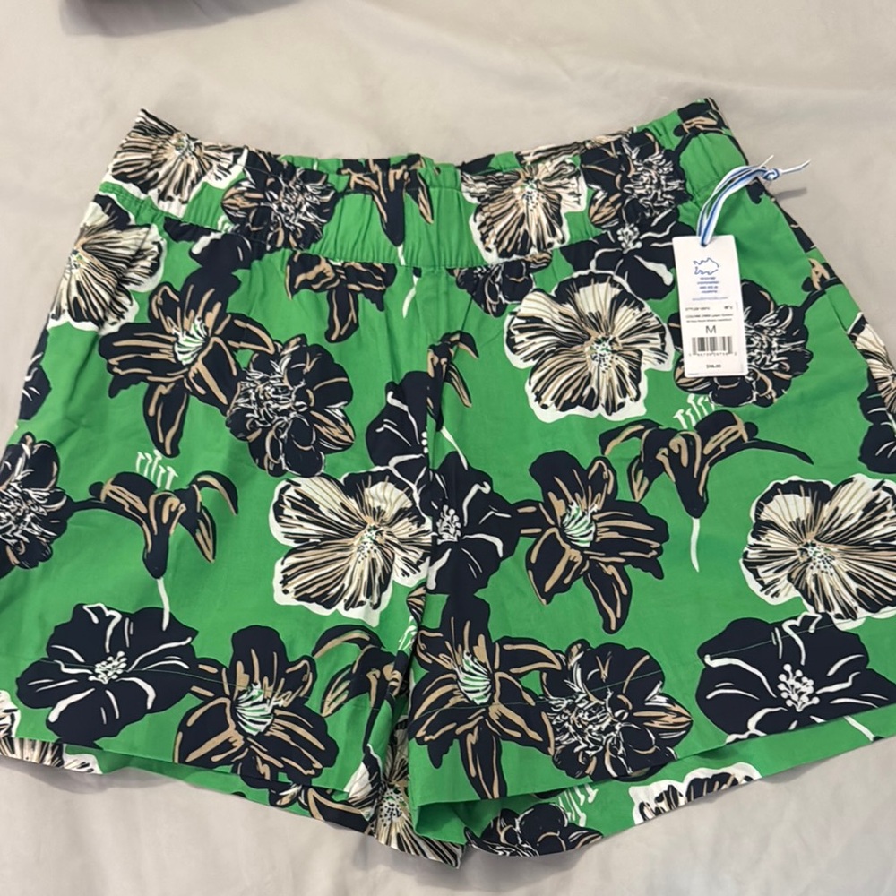 Southern Tide Green and Black Bermuda Shorts with Tropical Flair